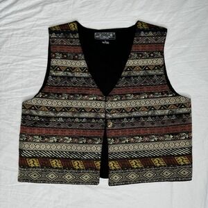 Agapo Striped Carpet Tapestry Shiny Western Button Up Vest Womens Size M Vintage
